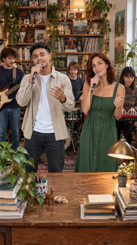 Two singers in a desk-concert reference
