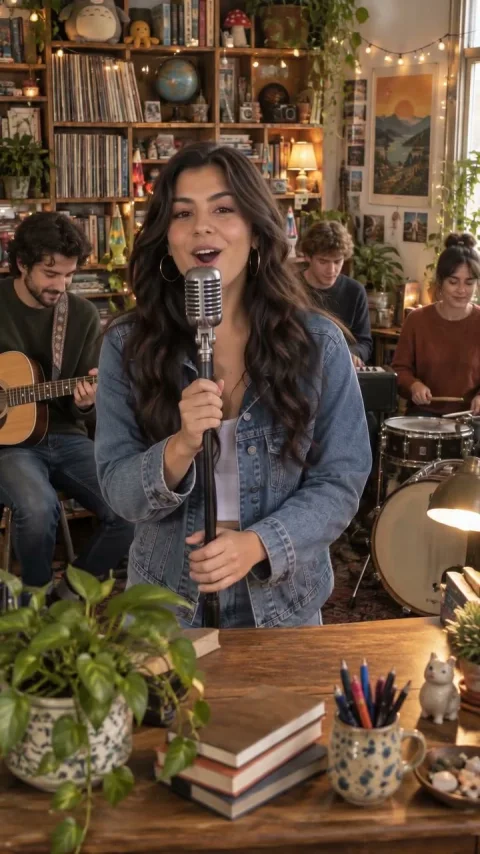 Vertical desk-concert reference showing a single lead singer